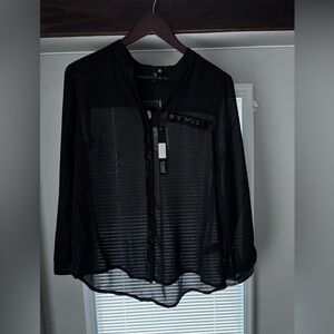 Ravel Black Sheer Women's Button Down Shirt